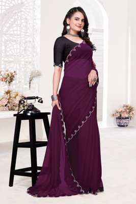 HIJA TRENDZ Solid/Plain Bollywood Georgette Saree(Maroon)