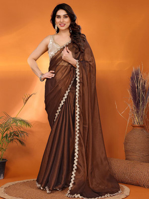 ANOUK Embellished Saree with Attached Blouse Organza Saree(Orange)