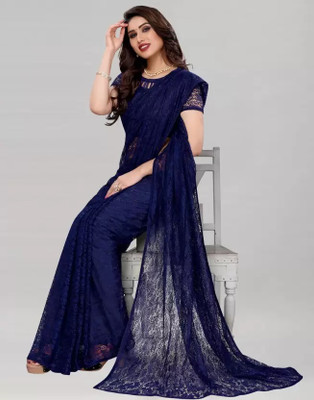 Vraggi Self Design Bollywood Net Saree(Dark Blue)