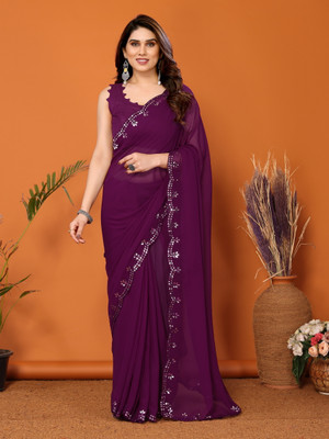 APERA Solid/Plain Bollywood Georgette Saree(Purple)
