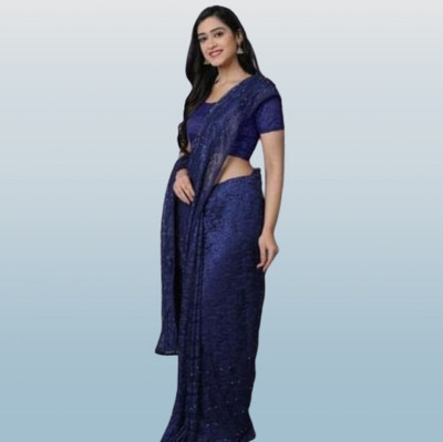 NORAFLEX Embroidered Bollywood Net Saree(Blue)