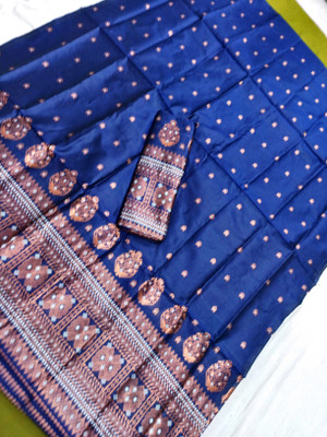 DIVINE Woven Mekhela Chador Polyester Saree(Dark Blue)
