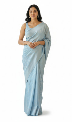 VasCloth Embroidered Banarasi Silk Blend Saree(Blue)