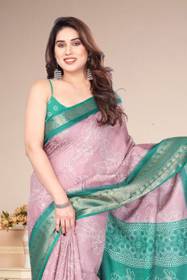 BilloRani Printed Bollywood Art Silk, Silk Blend Saree(Green)