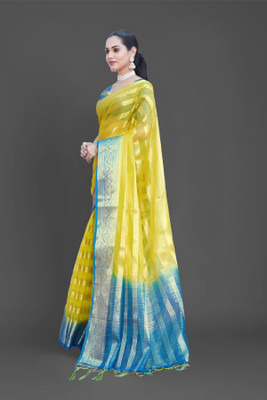 Aarunika SBT Striped Bollywood Organza Saree(Yellow)