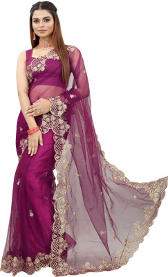 Yashvi Designer Embroidered Bollywood Net Saree(Purple)