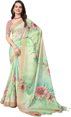 SHRIMAY Floral Print Bollywood Jute Silk Saree(Multicolor)