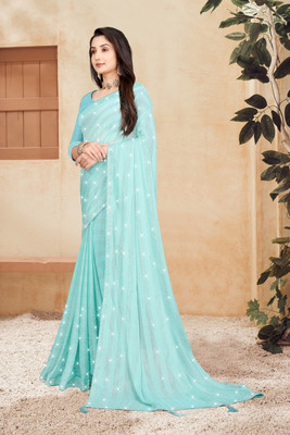 AARTI PRINTS Embellished Daily Wear Georgette Saree(Blue)