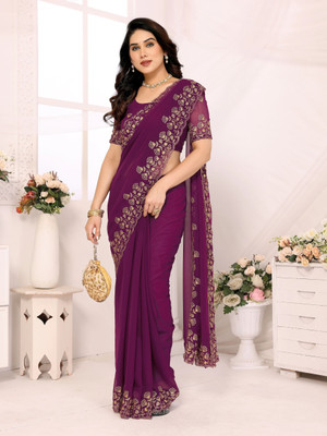 AVANTIKA FASHION Embroidered Bollywood Georgette, Art Silk Saree(Purple)