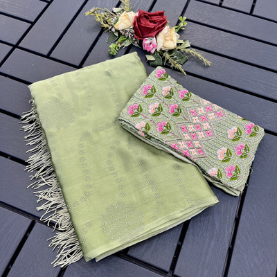 KANDORA Embroidered Bollywood Chiffon Saree(Green)