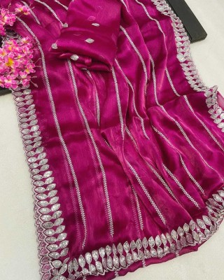 HK TEX Embroidered Garad Silk Blend Saree(Pink)