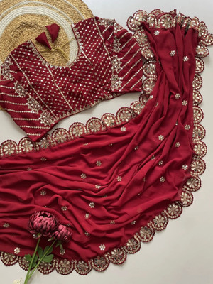 Noise Embellished, Embroidered Bollywood Georgette Saree(Maroon)