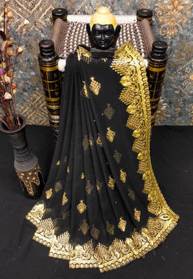MIYANIFAB Embroidered, Floral Print Bollywood Georgette Saree(Black)