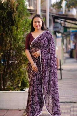 ZENFAB THREADS Printed Bollywood Georgette Saree(Purple)