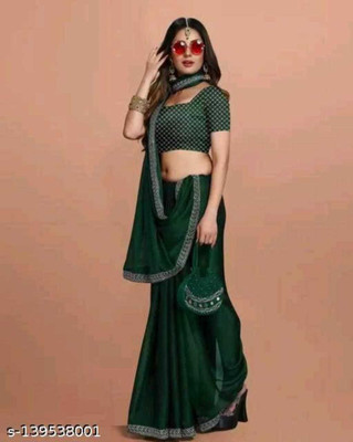 Varni Enterprise Solid/Plain Banarasi Jacquard, Cotton Silk Saree(Green)