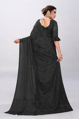NEXA Self Design Bollywood Net Saree(Black)
