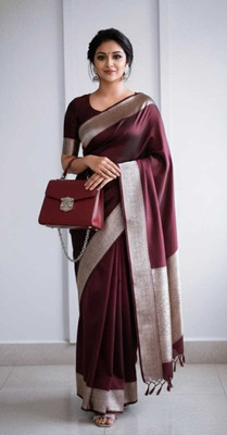 Tilfelle Woven, Solid/Plain Banarasi Satin Saree(Maroon)
