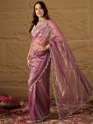 AVANSHEE Solid/Plain Bollywood Net Saree(Purple)