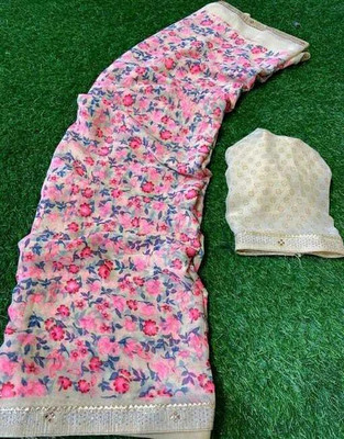 MAHADEV NX Floral Print Bollywood Georgette Saree(Pink)