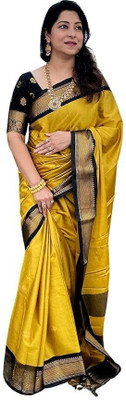 NST5 Printed Paithani Cotton Silk, Polyester Saree(Gold)
