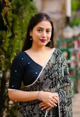 HouseOfCommon Printed Bollywood Georgette Saree(Black)