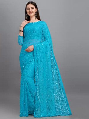 Vidula fashion - Vidula Embroidered Bollywood Net Saree(Light Blue)