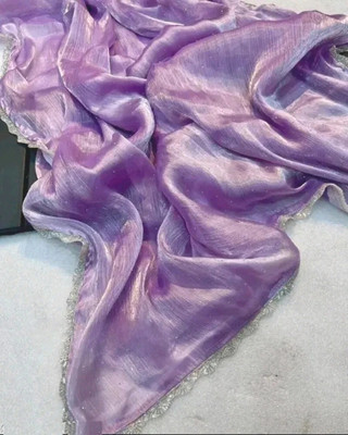 KanjiQueen Self Design Bollywood Silk Blend, Organza Saree(Purple)