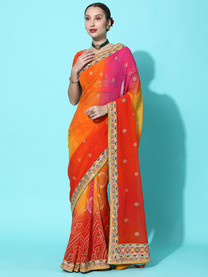 Arriva Fab Printed Bandhani Georgette Saree(Multicolor)