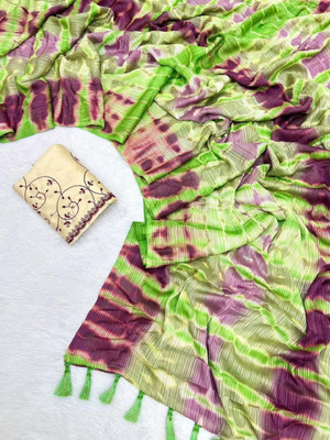 hitesh pahuja Tie-Dye, Embroidered, Floral Print Bollywood Silk Blend Saree(Green, Purple)