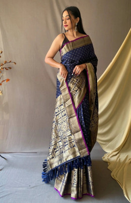 VM Selling Hub Woven, Self Design Banarasi Pure Silk Saree(Dark Blue)