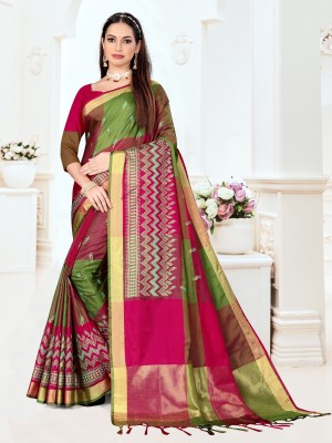 Leriya Fashion Printed Kanjivaram Cotton Silk Saree(Green)