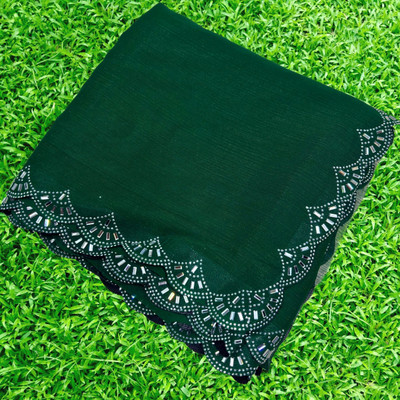 Dharam Creation Solid/Plain, Self Design, Embellished, Dyed Bollywood Georgette Saree(Green)