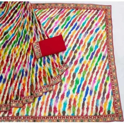 Damru trendz Printed Leheria Georgette Saree(Multicolor)
