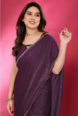 G GAJAL INTERNATIONAL Solid/Plain Bollywood Chiffon Saree(Purple)