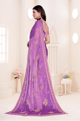 KRISHNA FASHION Embroidered Bollywood Jimmy choo Saree(Purple)