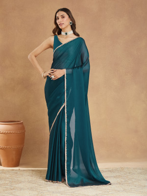 LOROFY Solid/Plain Banarasi Pure Silk, Art Silk Saree(Dark Green)