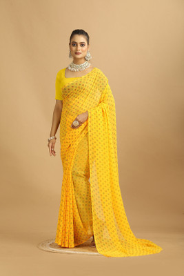 Damru trendz Digital Print Leheria Georgette Saree(Yellow)
