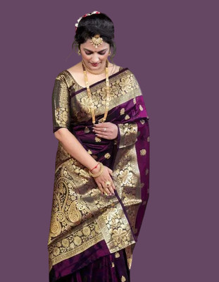 NP CREATION Woven Kanjivaram Pure Silk Saree(Magenta)