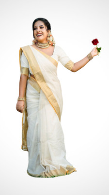 ShriSaree Striped Bollywood Pure Cotton Saree(White)