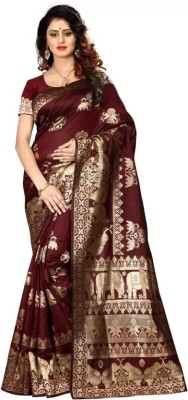 K SALIYA ENTERPRISE Geometric Print Kanjivaram Tussar Silk Saree(Maroon)