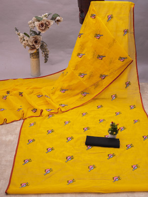 Julee Embroidered Chanderi Chanderi Saree(Yellow)