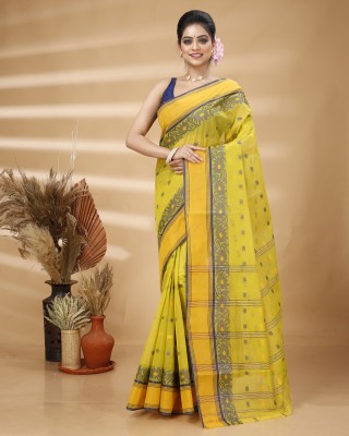 Divastri Printed Tant Pure Cotton Saree(Yellow)