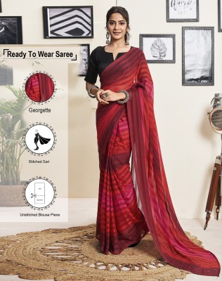 SIRIL Striped Bollywood Georgette Saree(Maroon, Red, Pink)