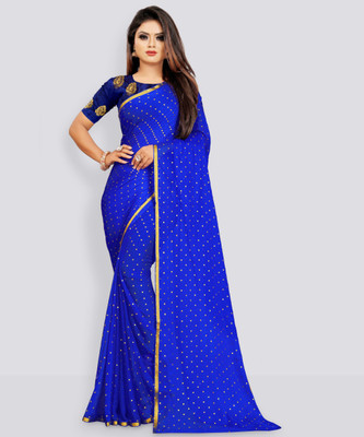 RHEY Printed Bollywood Chiffon Saree(Blue)