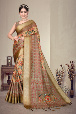 AVANTIKA FASHION Printed Kanjivaram Pure Silk, Art Silk Saree(Brown)