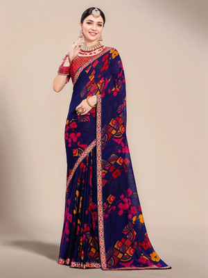 ANOUK Printed Daily Wear Georgette Saree(Dark Blue)