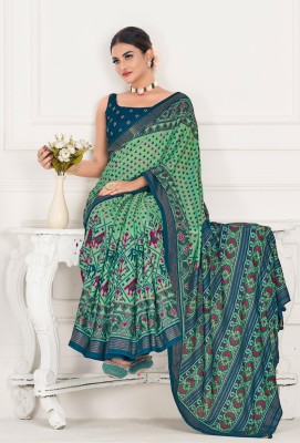 Divastri Self Design, Floral Print, Printed, Embellished, Digital Print, Paisley Sambalpuri Silk Blend Saree(Green, Multicolor)