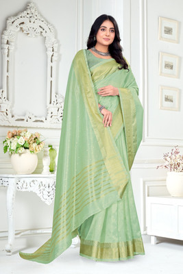 SDFSD Self Design, Woven Daily Wear Cotton Blend Saree(Light Green)