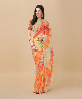 RekhaManiyar Digital Print Bollywood Chiffon Saree(Yellow)