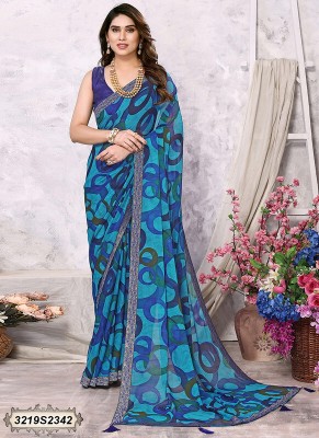 STYLEVEDA Printed Daily Wear Brasso Saree(Blue, Dark Blue)